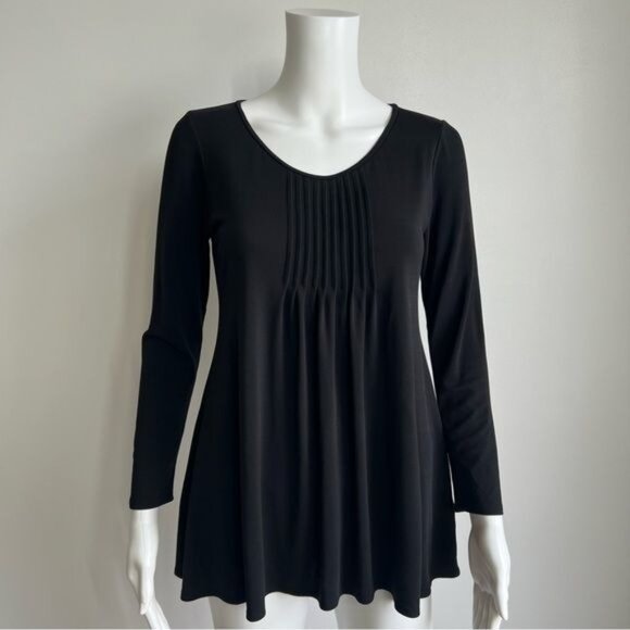 Eileen Fisher Pintuck Front Silk Top in Black - PP - Picture 1 of 6